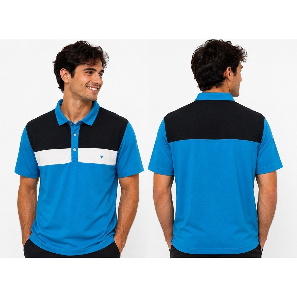 Callaway Polo Shirt Mens XL Blue Black White‎ Colorblock Opti-Dri Short Sleeve